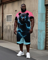 Big Men's Street Fashion Mutant Bear Printed Short Sleeve T-Shirt Shorts 2-piece Set